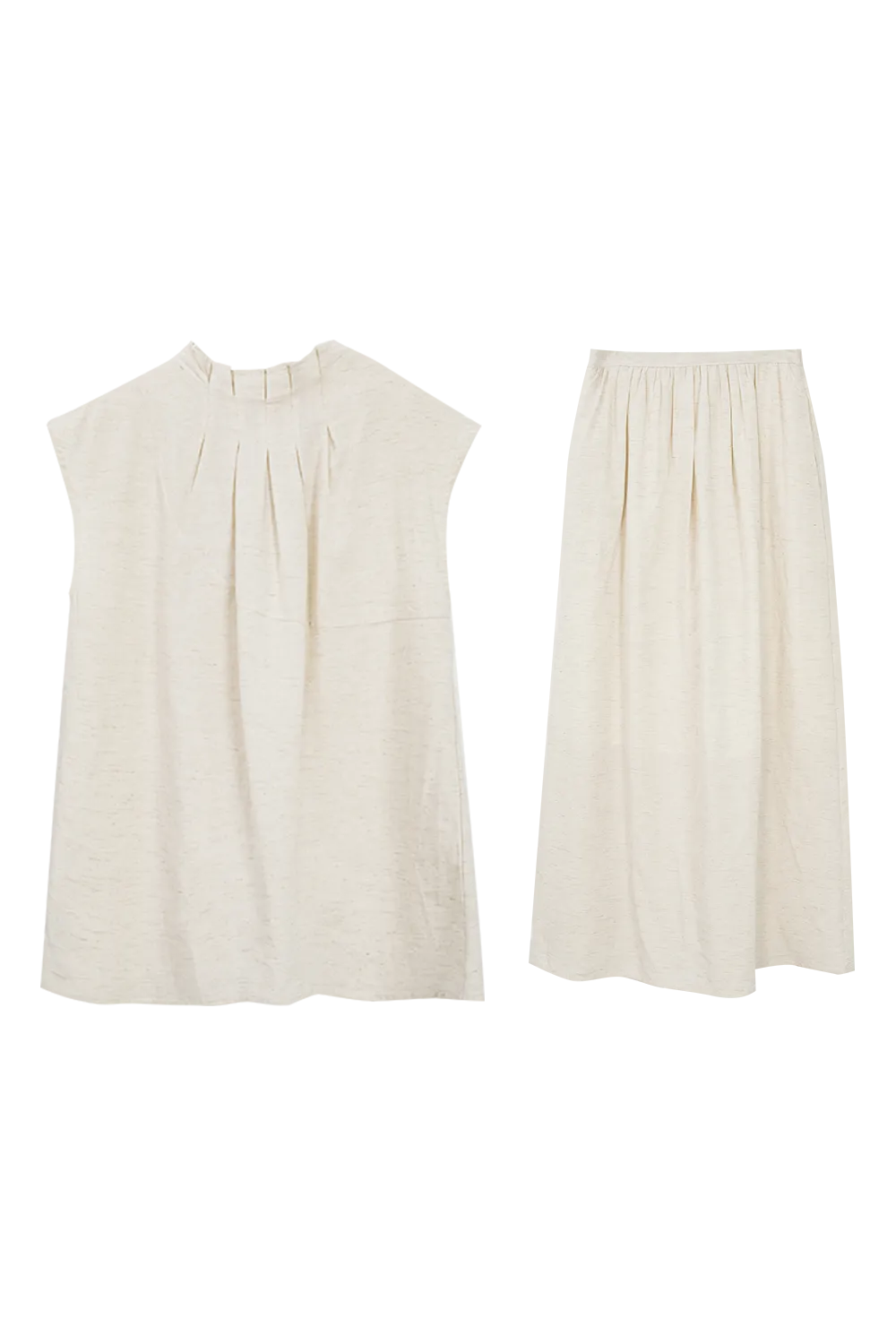 Women's Elegant Pleated Duo: Sleeveless Blouse and Matching Skirt Set