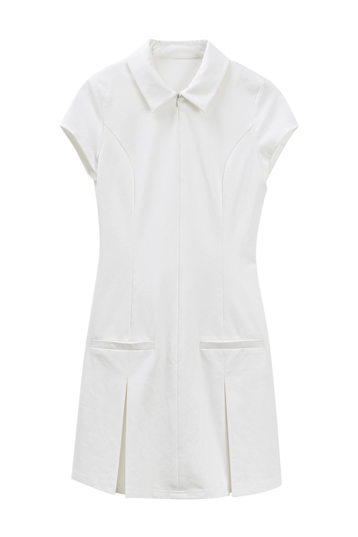 Robe blanche à col chemise et manches courtes pour femmes