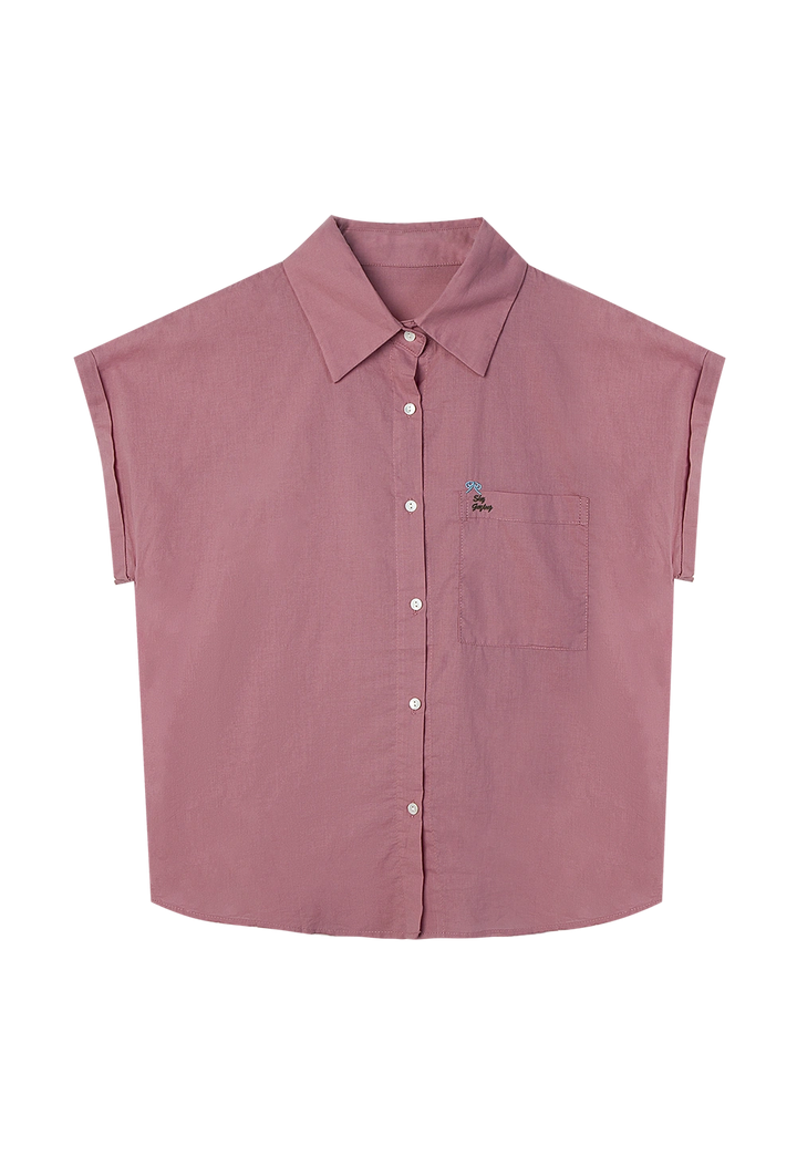 Women's Short Sleeve Cotton Button-Down Shirt in Dusty Rose with Embroidered Logo