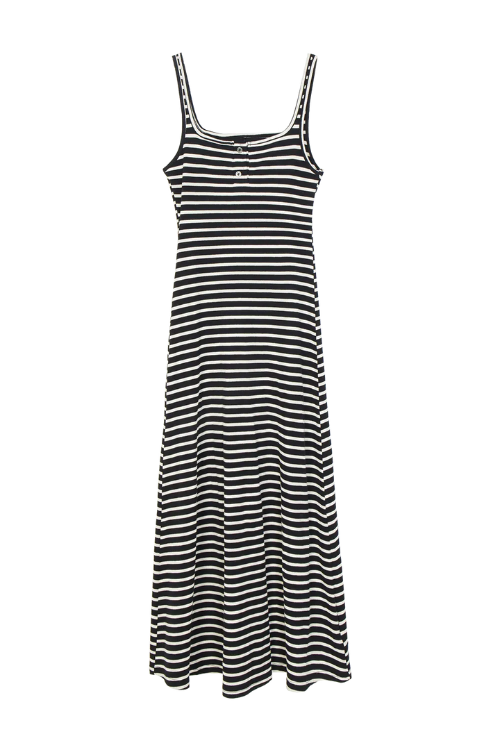 Women's Striped Sleeveless A-Line Dress with Front Buttons