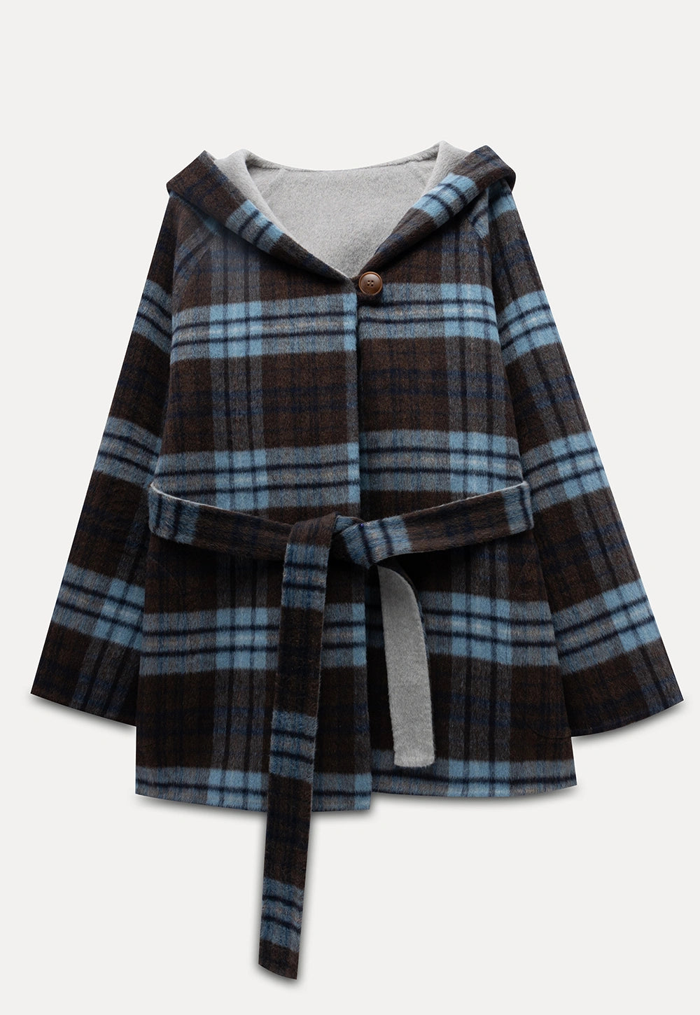 Plaid Hooded Belted Coat