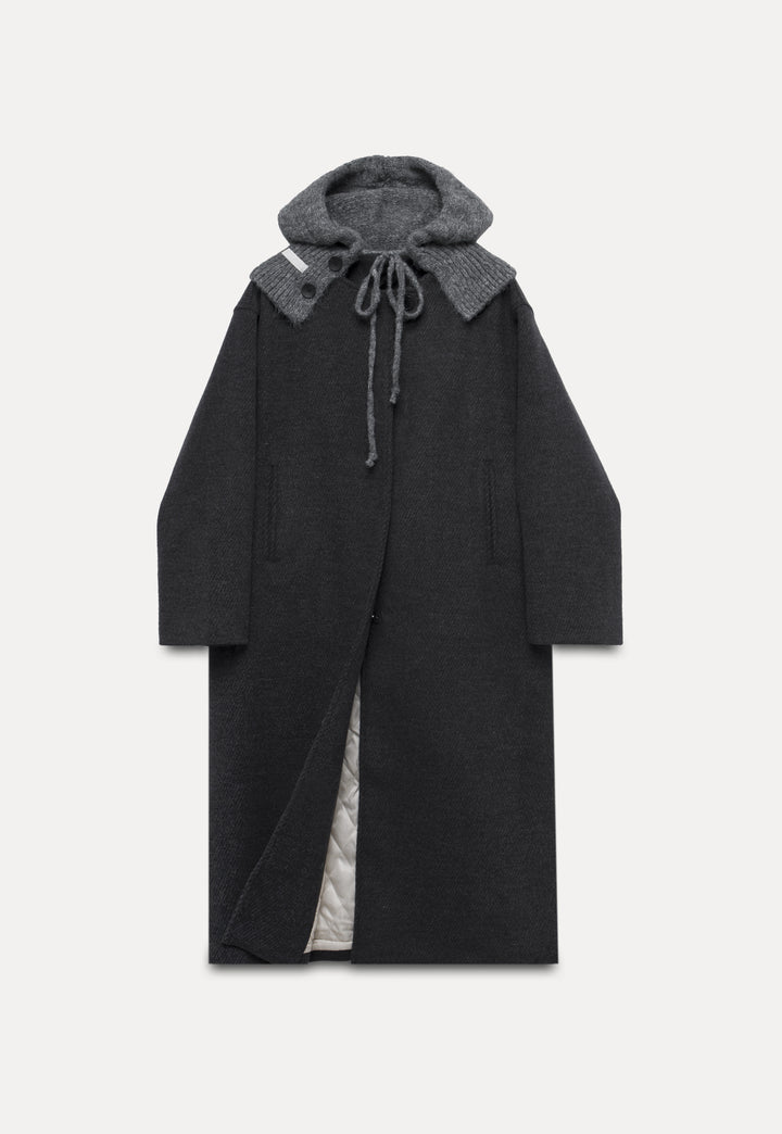 Women's Long Hooded Wool-Blend Coat