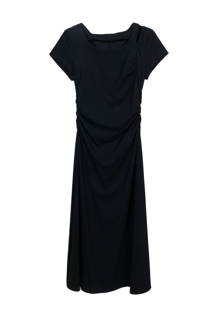 Women's Short Sleeve Ruched A-Line Dress