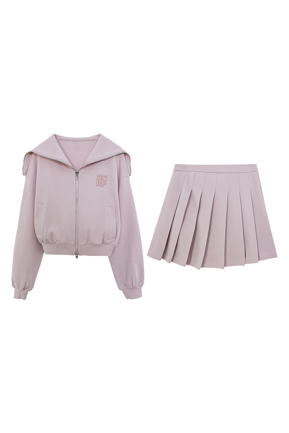 Sporty Zip-Up Hoodie and Pleated Skirt Set