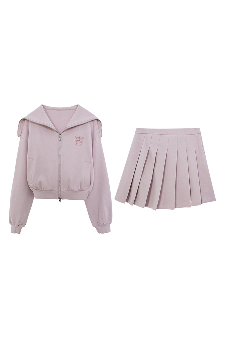 Sporty Zip-Up Hoodie and Pleated Skirt Set