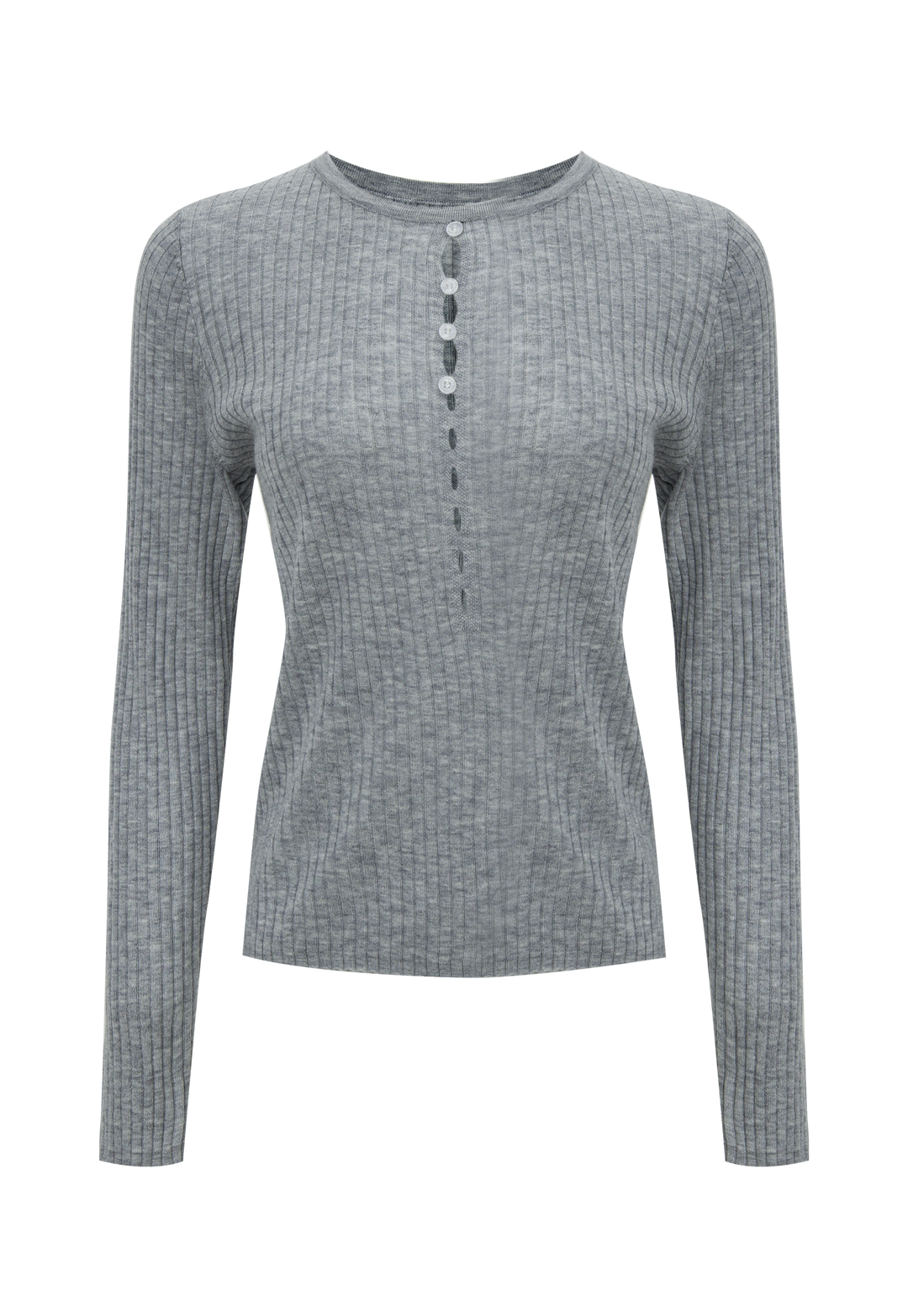 Women's Ribbed Knit Button-Down Long-Sleeve Top