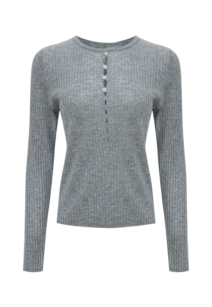 Women's Ribbed Knit Button-Down Long-Sleeve Top