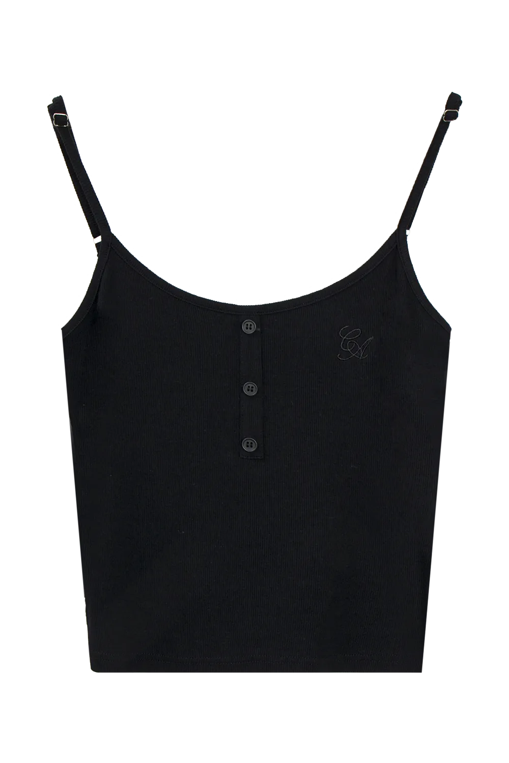 Women's Ribbed Tank Top with Button Detail and Adjustable Straps