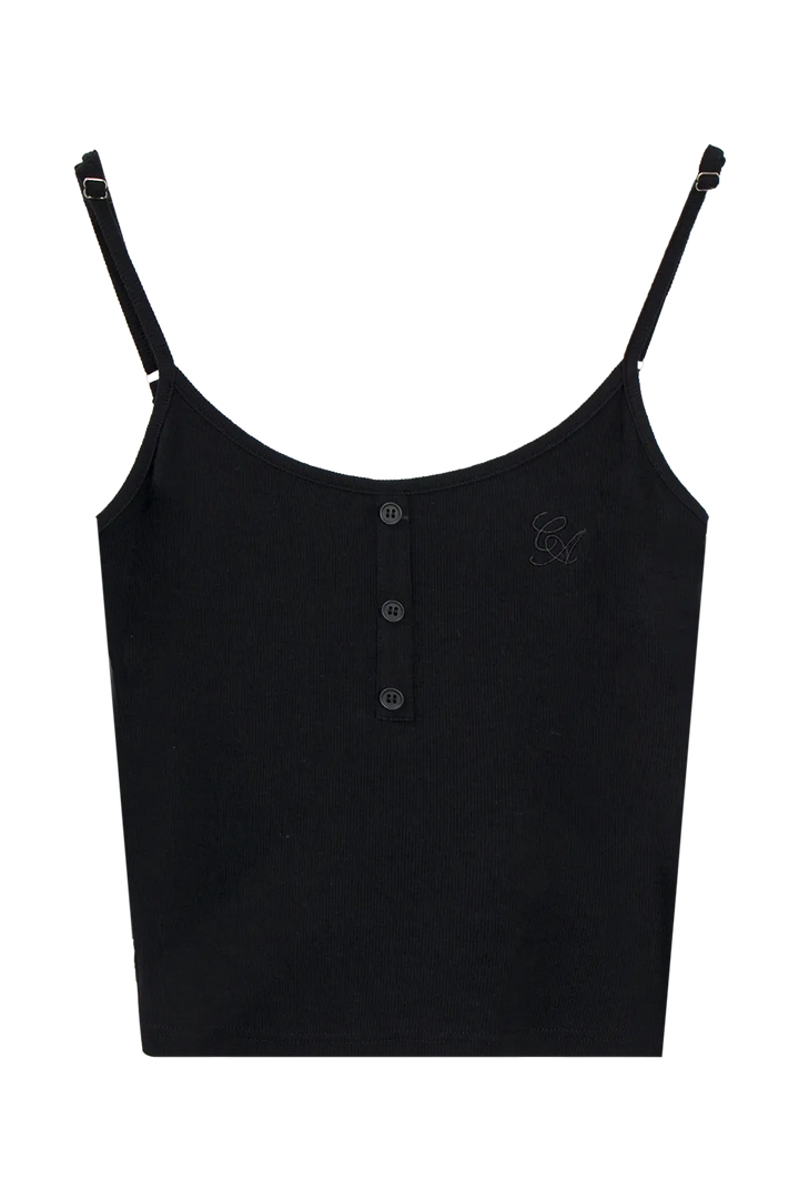 Women's Ribbed Tank Top with Button Detail and Adjustable Straps