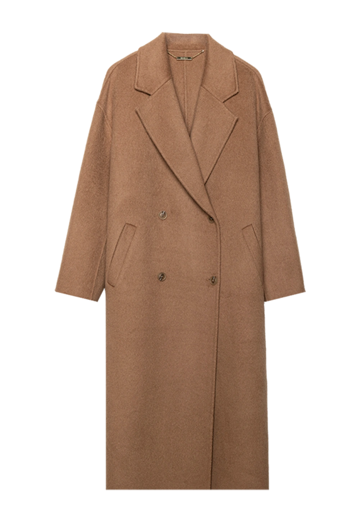 Women's Double-Breasted Wool Blend Overcoat with Notched Lapels