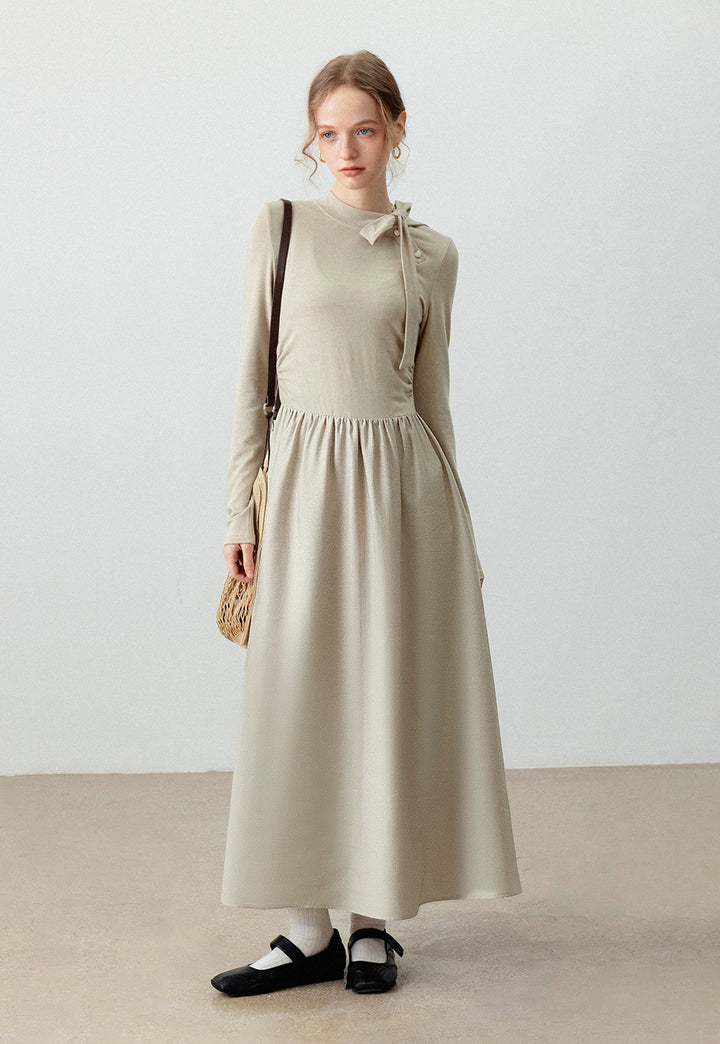 Women's Long-Sleeve Tie-Neck Midi Dress