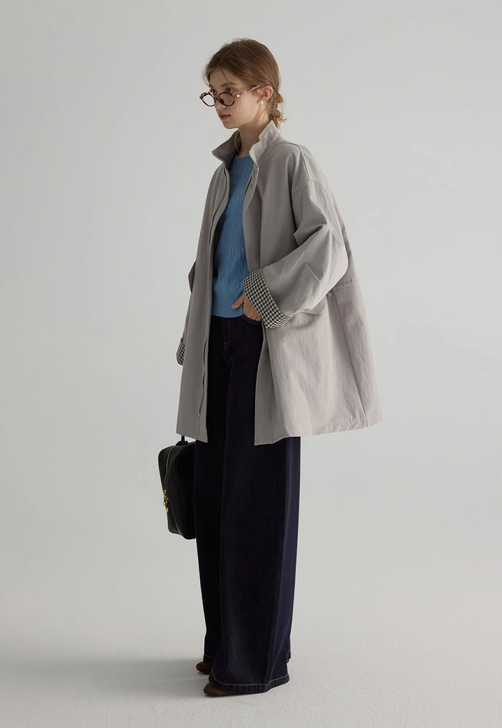 Stand Collar Mid-Length Trench Coat