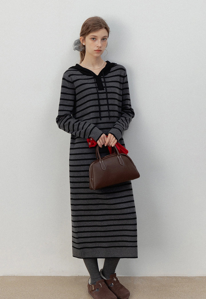 Striped Hoodie Midi Dress