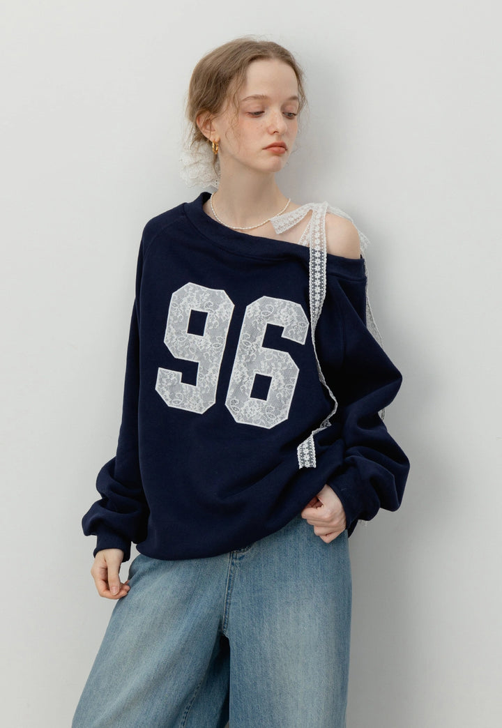 Women's Off-Shoulder Graphic Sweatshirt with Lace Details