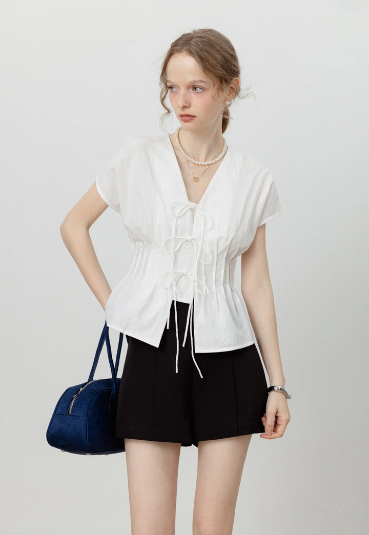 Women's White Bow-Tie Front Blouse