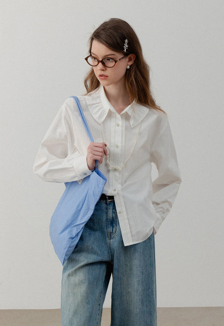 Feminine Ruffled Collar White Shirt