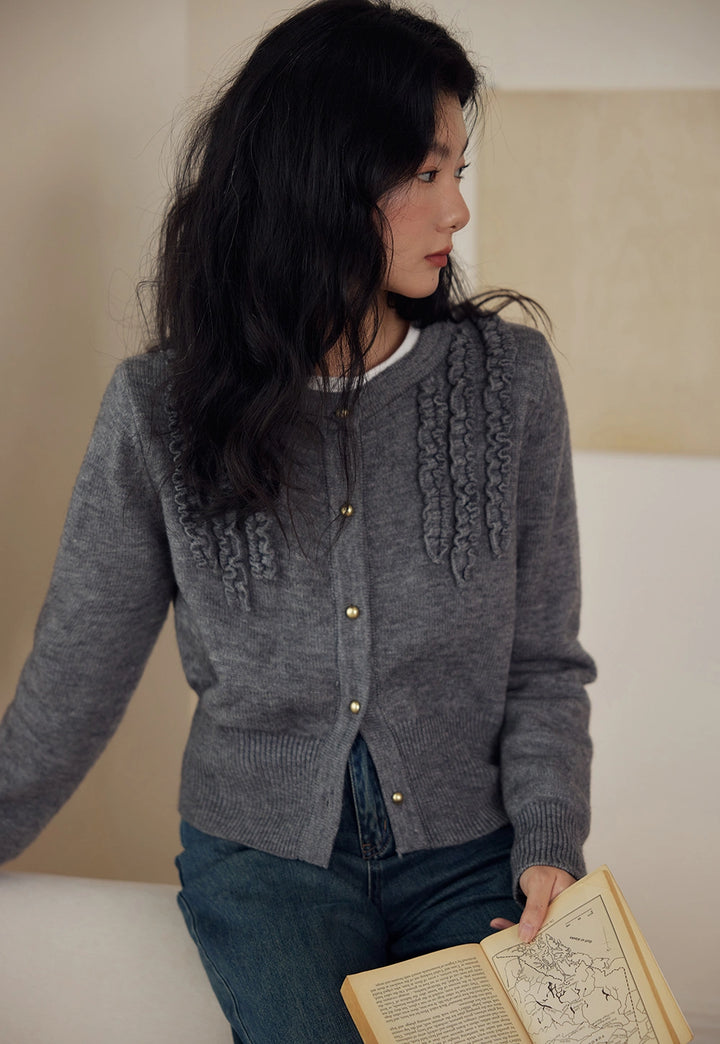 Ruffled Knit Cardigan