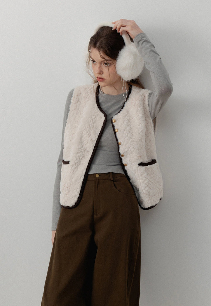 Faux Shearling Button-Up Vest