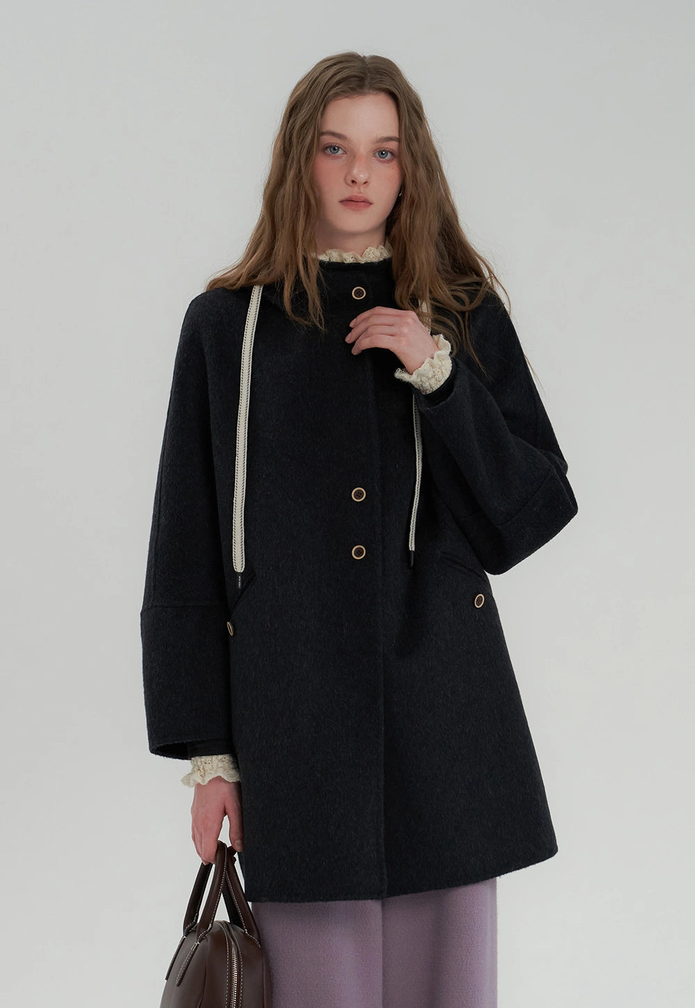 Hooded Mid-Length Wool Coat