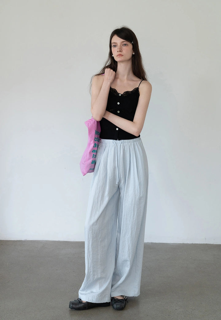 Lightweight Wide-Leg Drawstring Pants