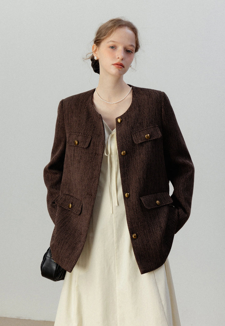 Women's Tweed Buttoned Utility Jacket