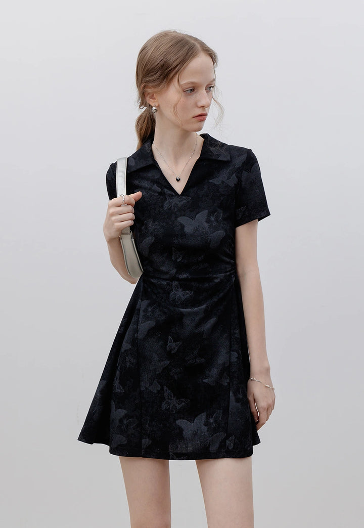 Women's Black Butterfly Print Dress