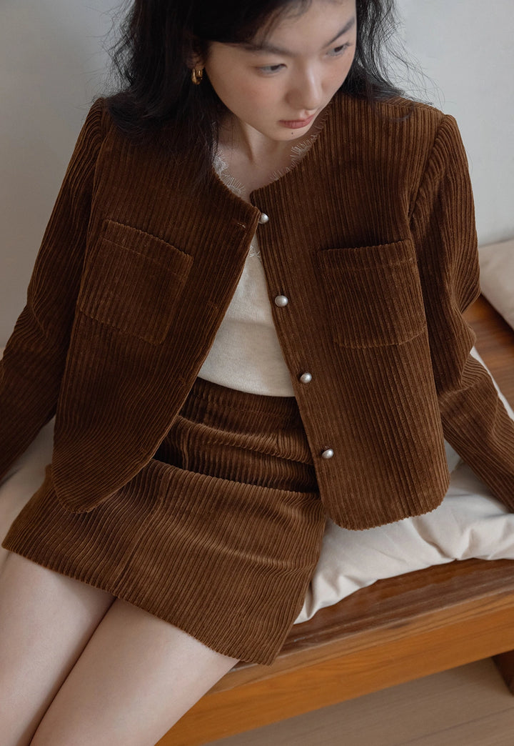 Corduroy Set: Button-Up Jacket and Mini Skirt