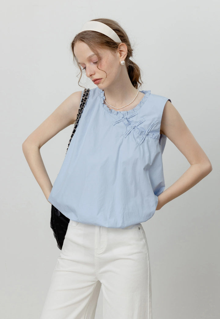 Women's Round Neck Puff Sleeve Blouse