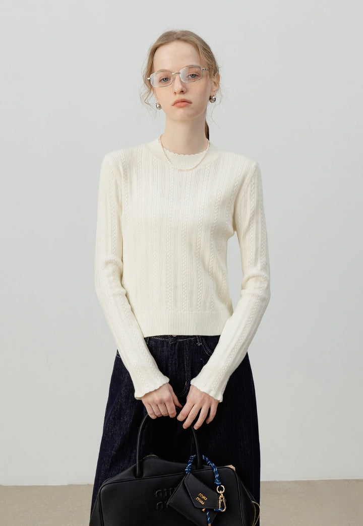 Cable Knit Long-Sleeve Knit Top