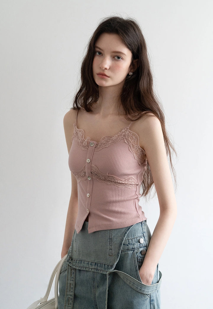 Lace-Trimmed Ribbed Camisole