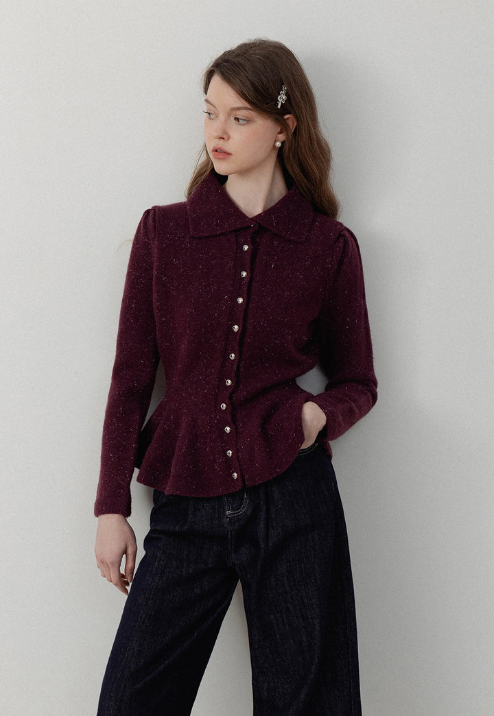 Women’s Peplum Collar Button-Down Sweater