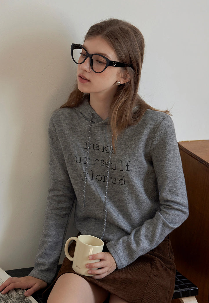 Women's Letter Print Hooded Knit Sweatshirt