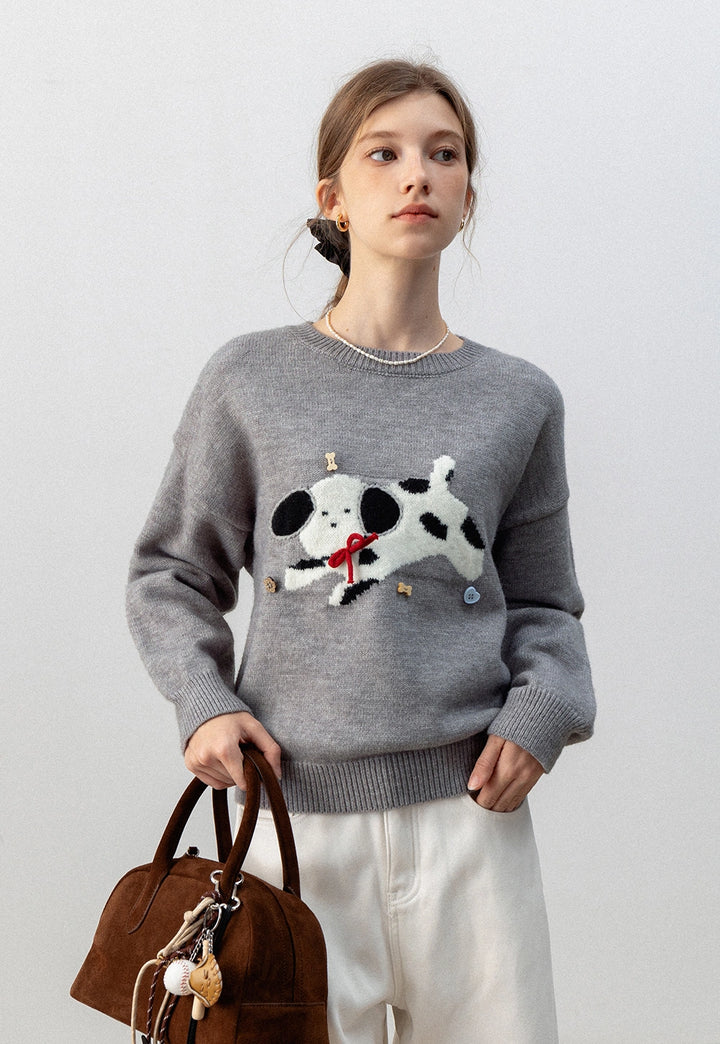 Cute Dog Knit Sweater - Cozy, Warm Pullover for Women