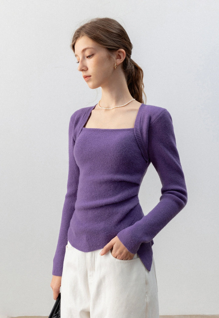 Square Neck Ruched Side Sweater