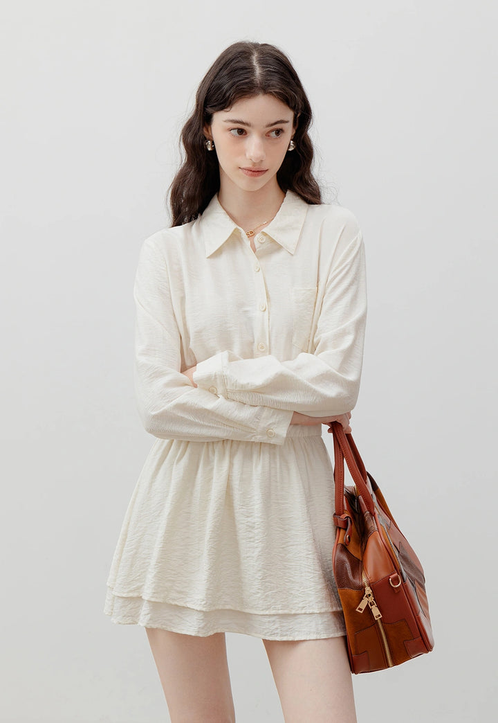 Long-Sleeve Cinched-Waist Shirt Dress