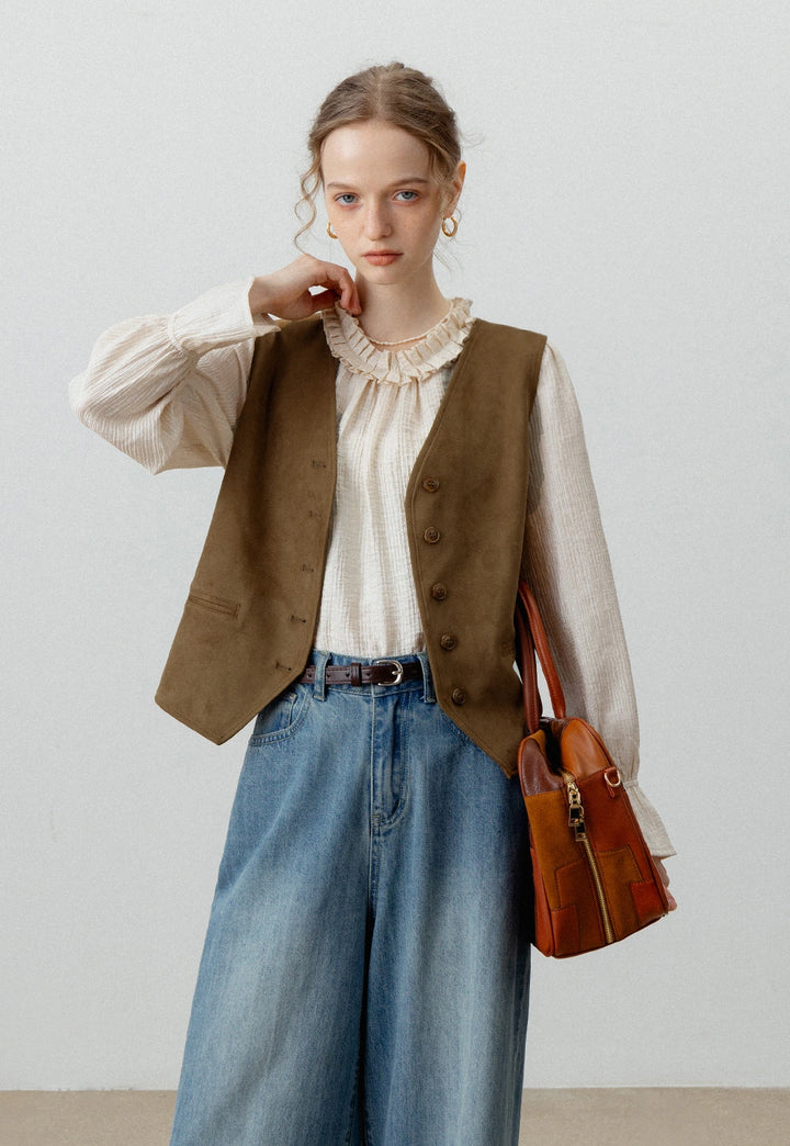 Women's Suede Button-Up Vest