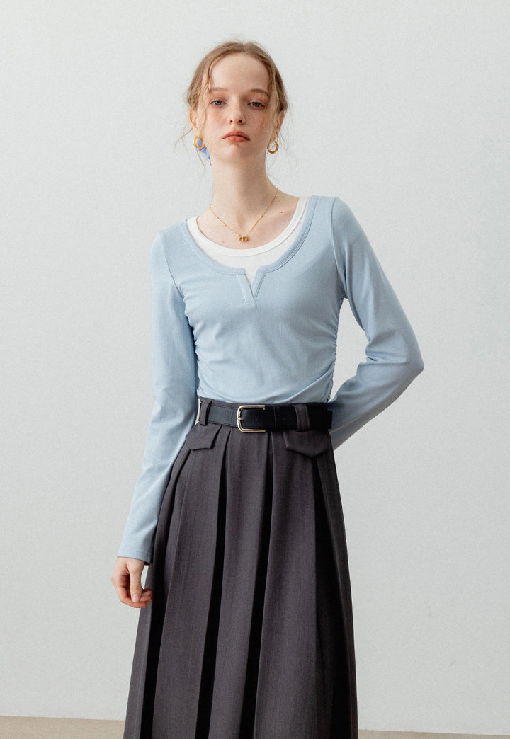 Layered-Look Long-Sleeve Top with Ruched Detail