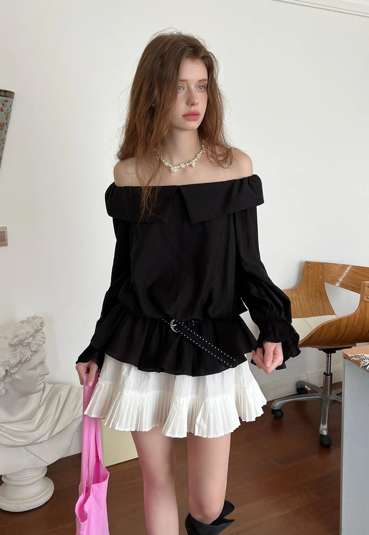 Off-Shoulder Ruffle Long Sleeve Top