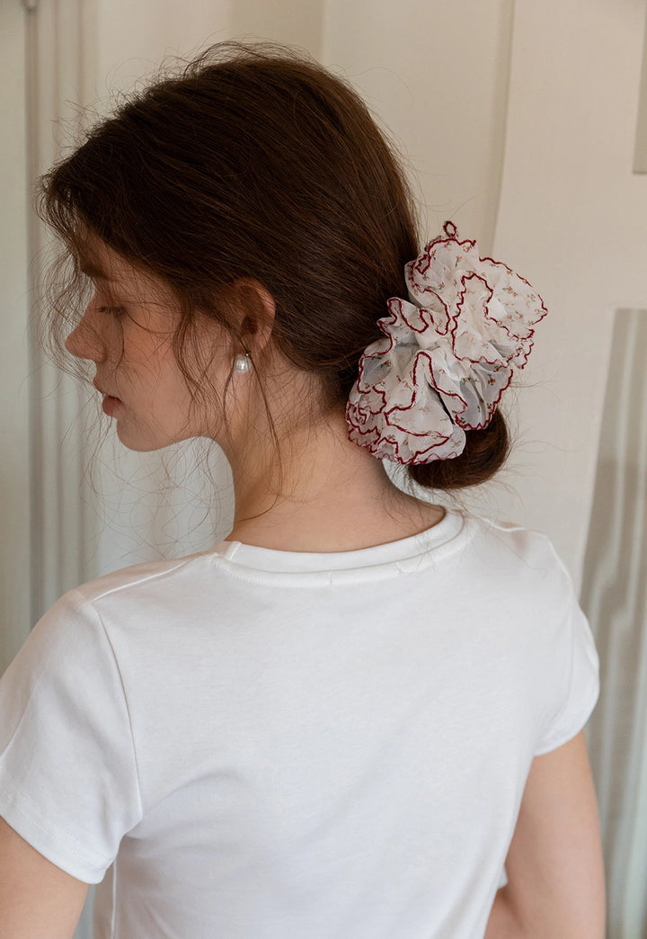 Lace and Floral Mesh Scrunchie