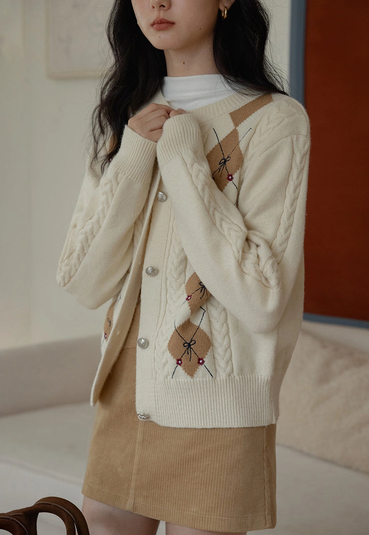 Vintage-Women's Inspired Argyle Knit Cardigan