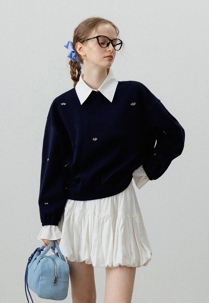 Sweatshirt with Ruffled Cuffs