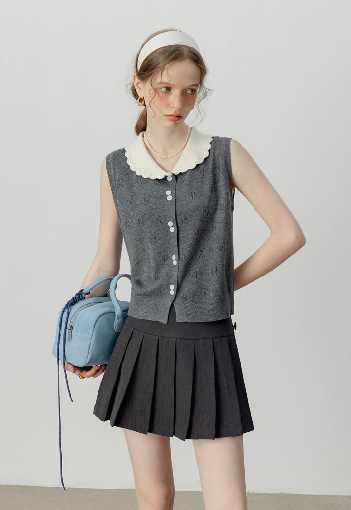 Women's Knitted Vest with Contrast Collar