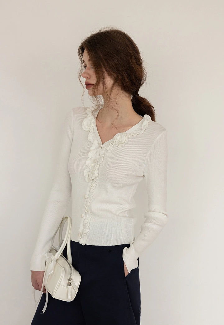 Women's Lace Collar Long-Sleeve Knit Cardigan