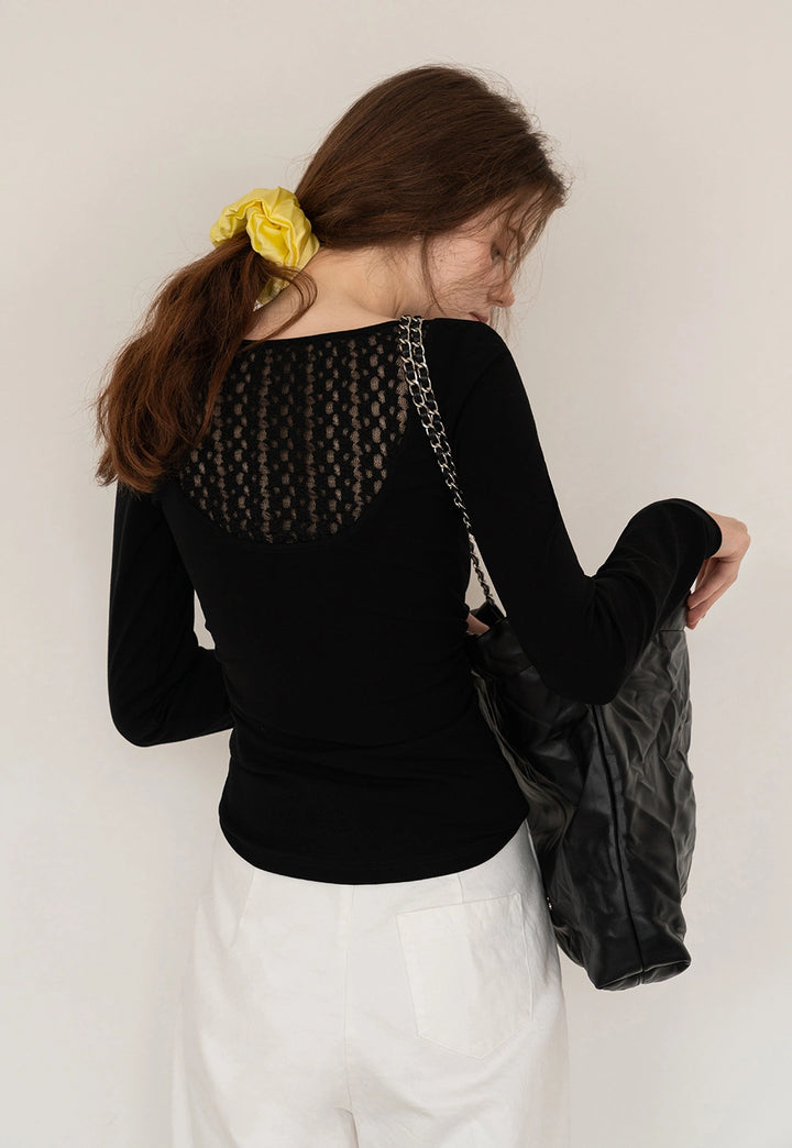 Classic Black Long Sleeve Fitted Top with Ruched Detail