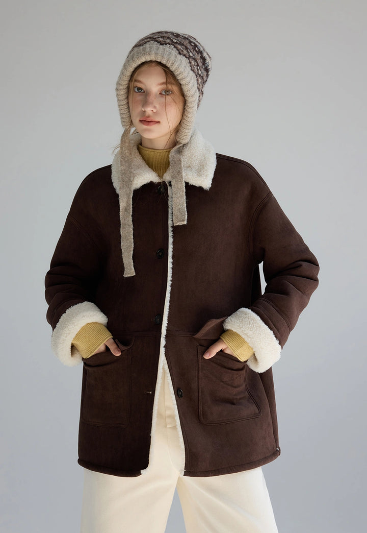 Brown Faux Shearling-Lined Coat