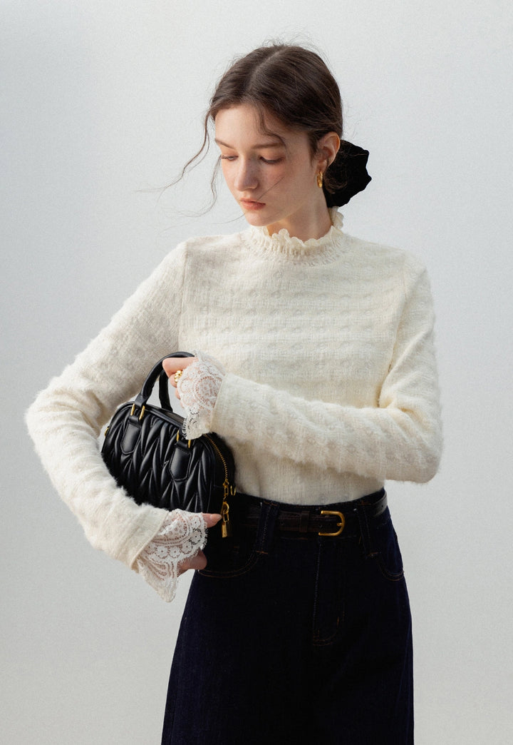 Women's Ruffled Mock Neck Sweater