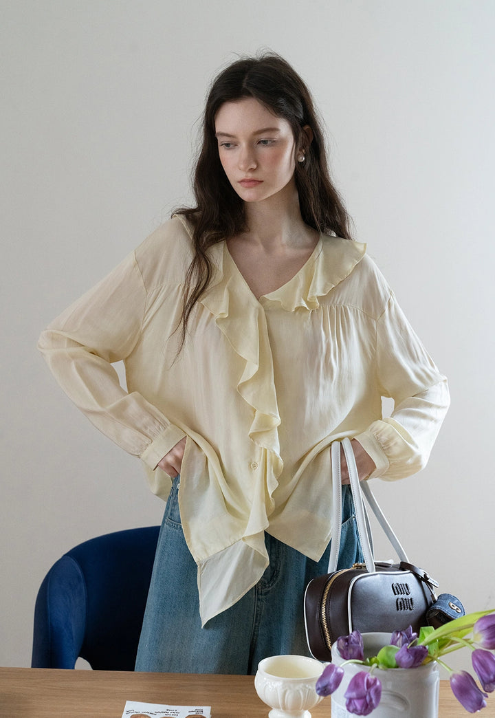 Soft Ruffled Long Sleeve Blouse