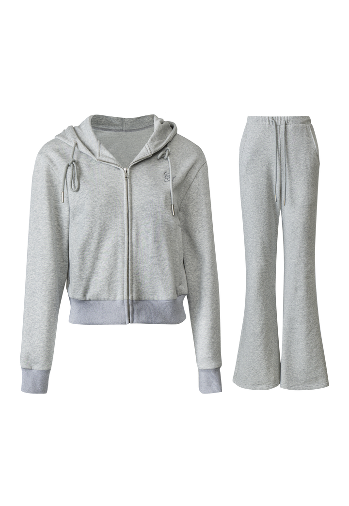 Casual Zip-Up Hoodie and Drawstring Flared Pants Set