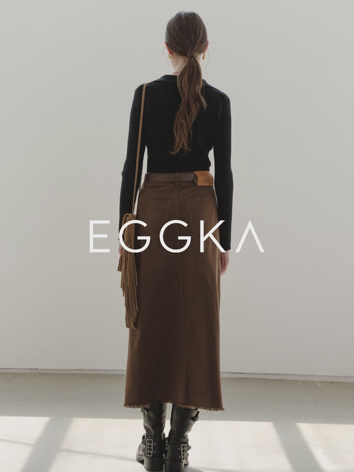 Skirt Midi Suede A-Line yang Elegan dengan Pinggang Berikat untuk Wanita